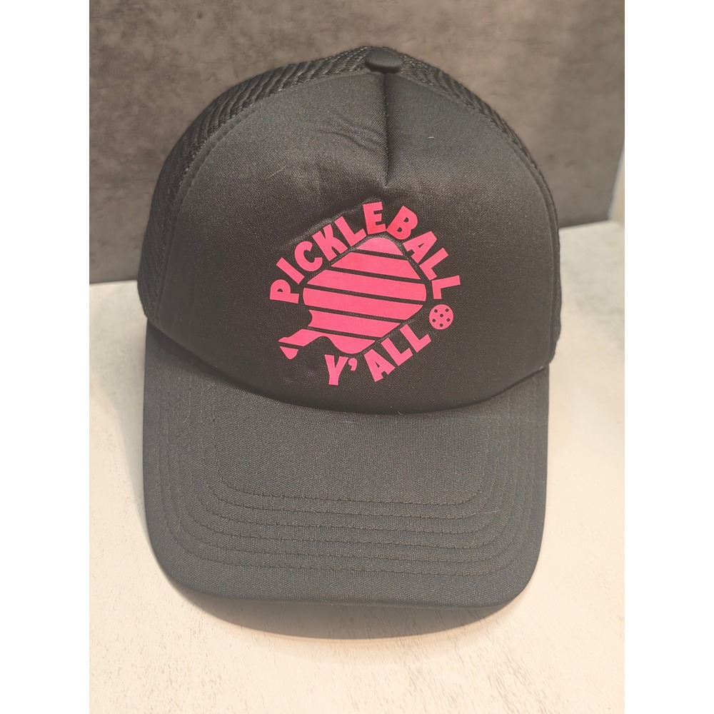 Pickleball Y'all Graphic Trucker Hat Black Pink Mesh Snapback Cap One Size
